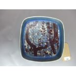 A Royal Copenhagen 'fajance' pattern ceramic square dish with floral decoration and stamped to base