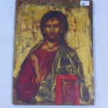 A Russian oil on panel of a religious icon, gilt heightened,