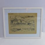 John McLusky (20th century) a monochrome, pen and ink study of an English Countryside landscape,