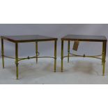 A pair of brass side tables with smoked glass insert (2)