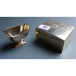 A white metal cigarette box together with an Italian 800 grade silver salt