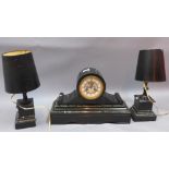 A clock garniture set with slate black a