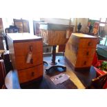 A pair of Art Deco birds eye marble side chests of three drawers H 56 x W 30 x D 52cm