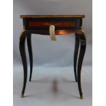 A 19th century French parquetry inlaid rosewood and ebonised work table with gilt metal mounts