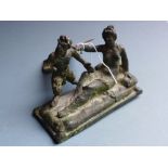 A bronze study of Pan escaping the grip of a reclining female nude,