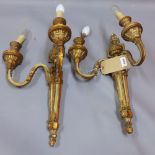 A pair of neoclassical style gilt wood wall sconces H 49 x W 34 x D 15cm