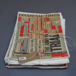 A collection of unframed political collages made with newspaper cuttings from the early 21st