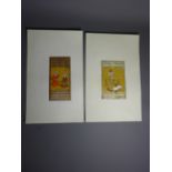 Two Persian hand illustrated book plates, mounted,