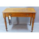 An Victorian oak side table with a single drawer raised on turned supports H 78 x W 107 x D 55cm