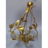 A gilt metal chandelier with leaf decoration H 55 x W 45cm