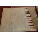 A designer Christopher Farr handmade rug with an olive green ground and red stripe designs,