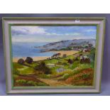 Doris Hill, a modern oil on canvas of a landscape beach scene, signed lower right,