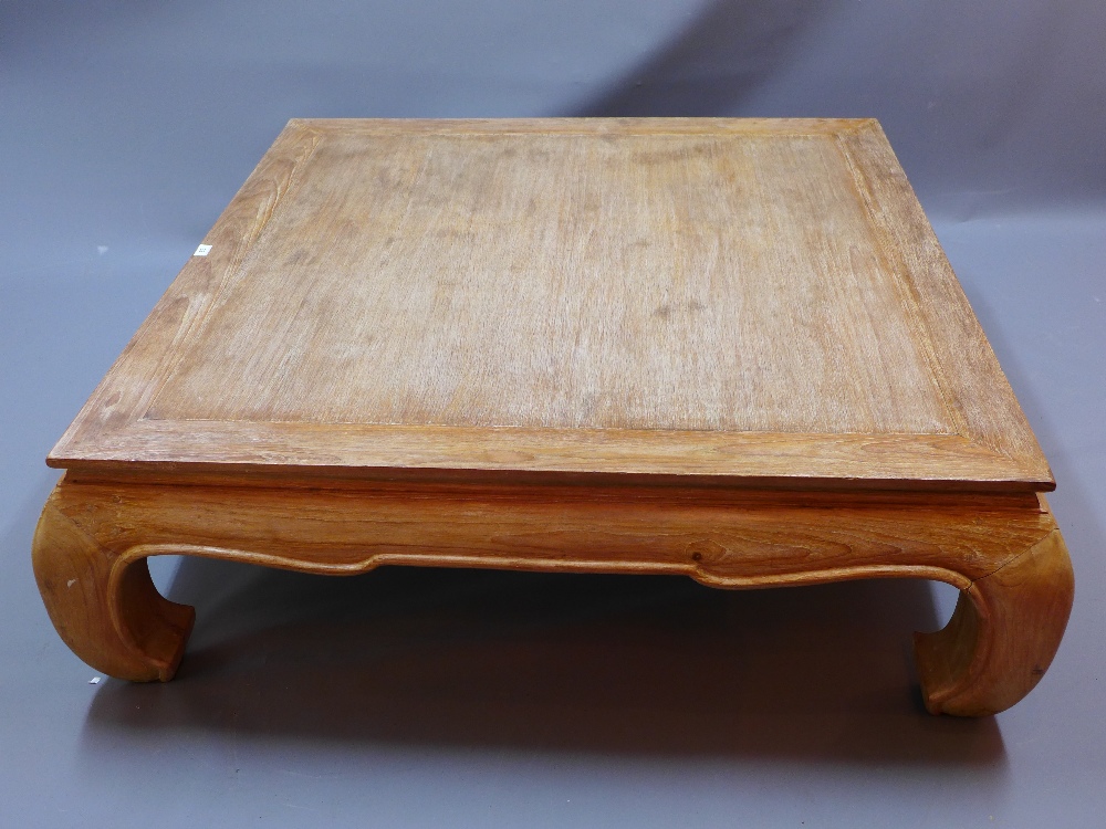 A Chinese hardwood low table of square form H 40 x W 130 x D 130cm