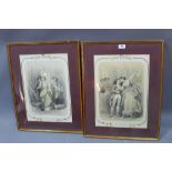 A pair of French prints 'Les Gages' in gilt frames H 60 x W 47cm