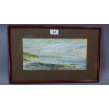 Early 20th century symbolist watercolour of the banks of a mountainous lake scene,