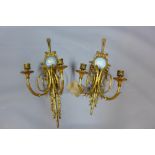 A pair of 19th century Regency gilt ormolu two branch wall sconces with Jasperware insets,