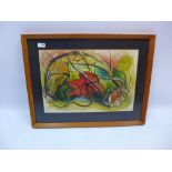 M Clark (?) 1950 watercolour abstract signed, dated, framed and glazed,