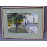 Sim Hock Neoh, a fine watercolour depicting Big Ben across the Thames, pencil signed lower left,