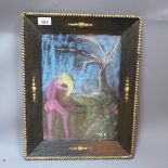 A small crayon surrealist study of figures in a landscape monogrammed 'J S' lower right ,