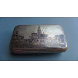 A 19th century Russian hallmarked silver and niello case decorated with impressive buildings H 3 x