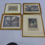 A collection of four gilded prints to include a coloured etching of 'The Handley Crops Fancy Ball'