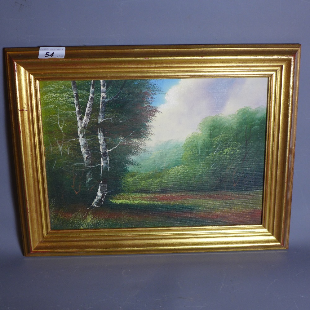 Andrew Grant Kurtis, a pair of oils on canvas laid on board of landscape scenes,