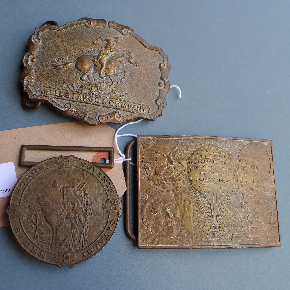 A Barnum and Baileys Greatest Show On Earth season 1908 brass belt buckle, made in England,