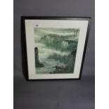 A 20th century Japanese watercolour of a landscape mountainous scene, signed upper right,