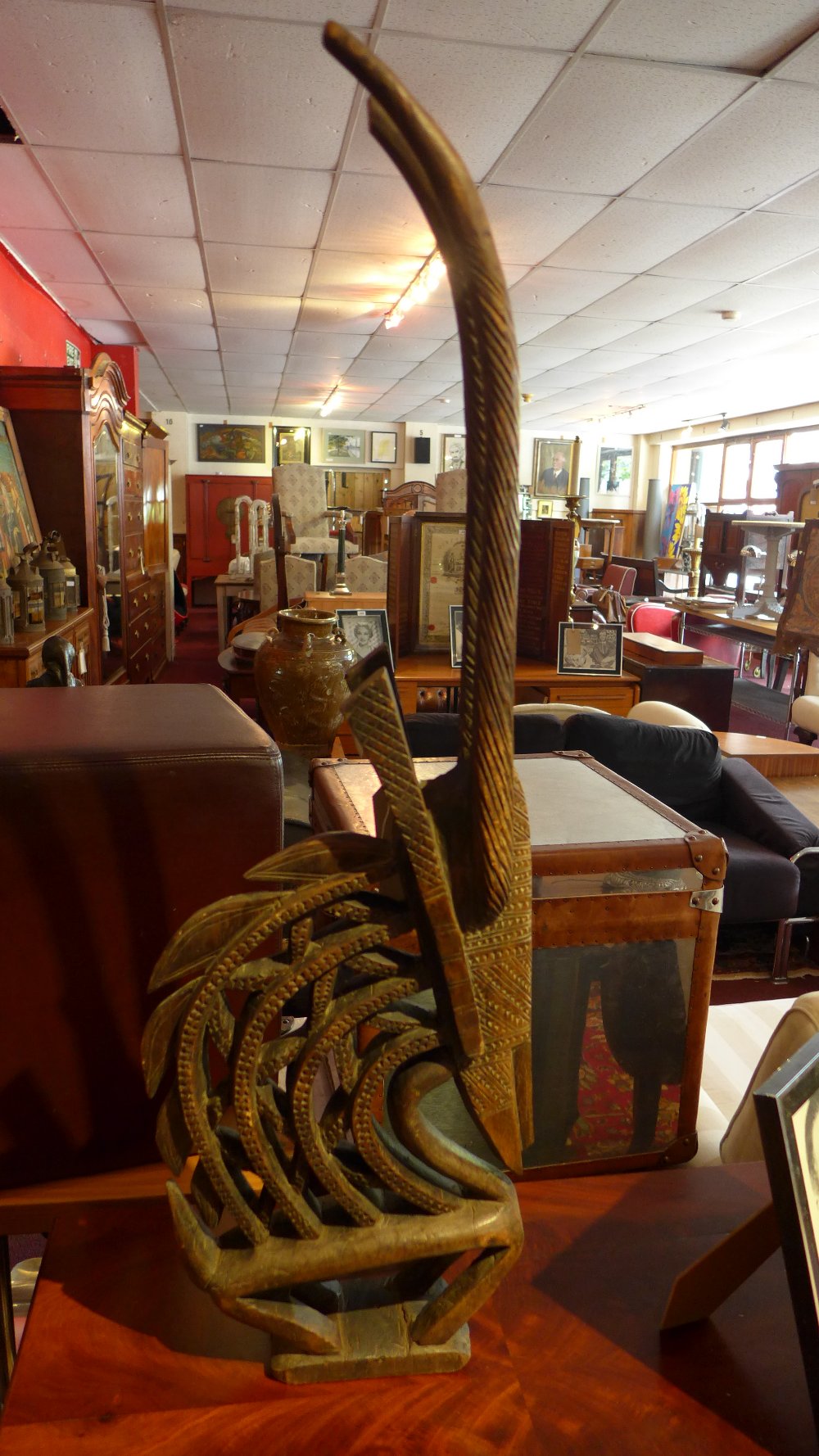 An early 20th century African Mali Tji Wara Bambara tribe headress modelled as a male antelope H - Image 2 of 2