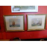 A pair of watercolours of ships sailing in choppy seas, both titled and signed indistinctly,