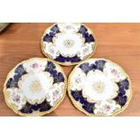 Three hand painted and gilded Copelands china cabinet plates, Width 23cm