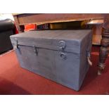 A grey painted vintage trunk H:50cm W:89