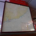 A WWII military paratrooper's map of Southeast Asia, printed on silk, framed.