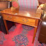 A George II flame mahogany side table with single drawer, raised on tapered legs.