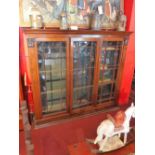 A William IV rosewood bookcase with three glazed doors enclosing adjustable shelves and raised on