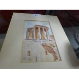 A Grand Tour sepia and ink drawing of ruins, singed H-27cm,