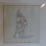 Pen and ink drawing of soldier and lover in embrace by Vincenz G.