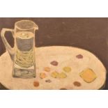 Marek Zulawski 1908-1985 oil on canvas still life of jug and fruit