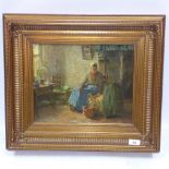 After Bernard De Moog, a 20th century Dutch interior scene with seated female, oil on canvas,