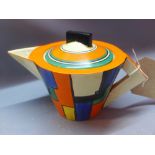 A Clarice Cliff hand painted tea pot with bizarre pattern,
