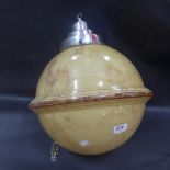An Guzzini Art Deco glass ceiling light, of globe form, with marbled design, chrome fittings,