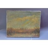 An oil on canvas impressionist painting depicting a landscape scene.