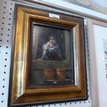 An oil on board depicting a girl at a windowsill signed Passini, dated '79,