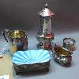 A collection of hallmarked silver to include a sugar sifter, a mug, a napkin ring,