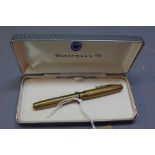 A 9ct gold hallmarked Waterman fountain pen with 14ct nib and in original box