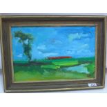 20th century abstract landscape, oil on canvas, signed BR lower right,