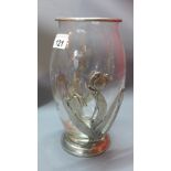 An Art Nouveau style glass vase, set within white metal floral mount, H.