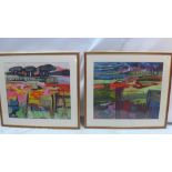 Two 20th century abstract compositions, acryllic on paper, signed BR lower right,