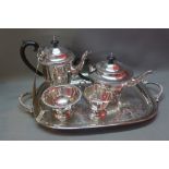 A silver plated tea/coffee set comprising of coffee pot, tea pot,
