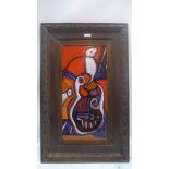 An abstract oil on board signed Suenson bottom right H-58cm W-27cm